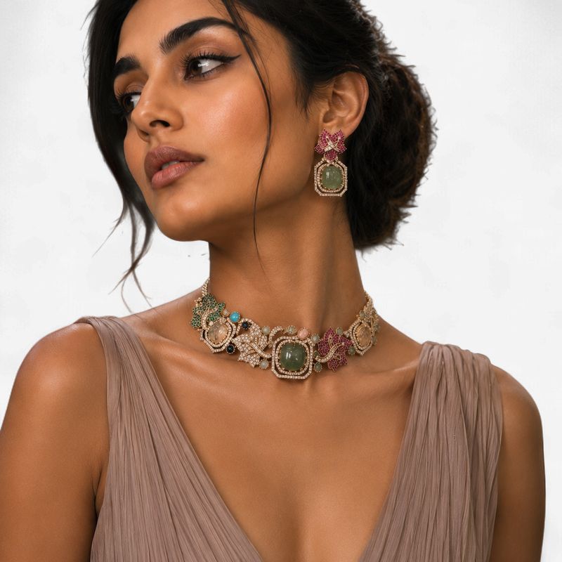 Navratan Enchanted Garden Statement Necklace Set