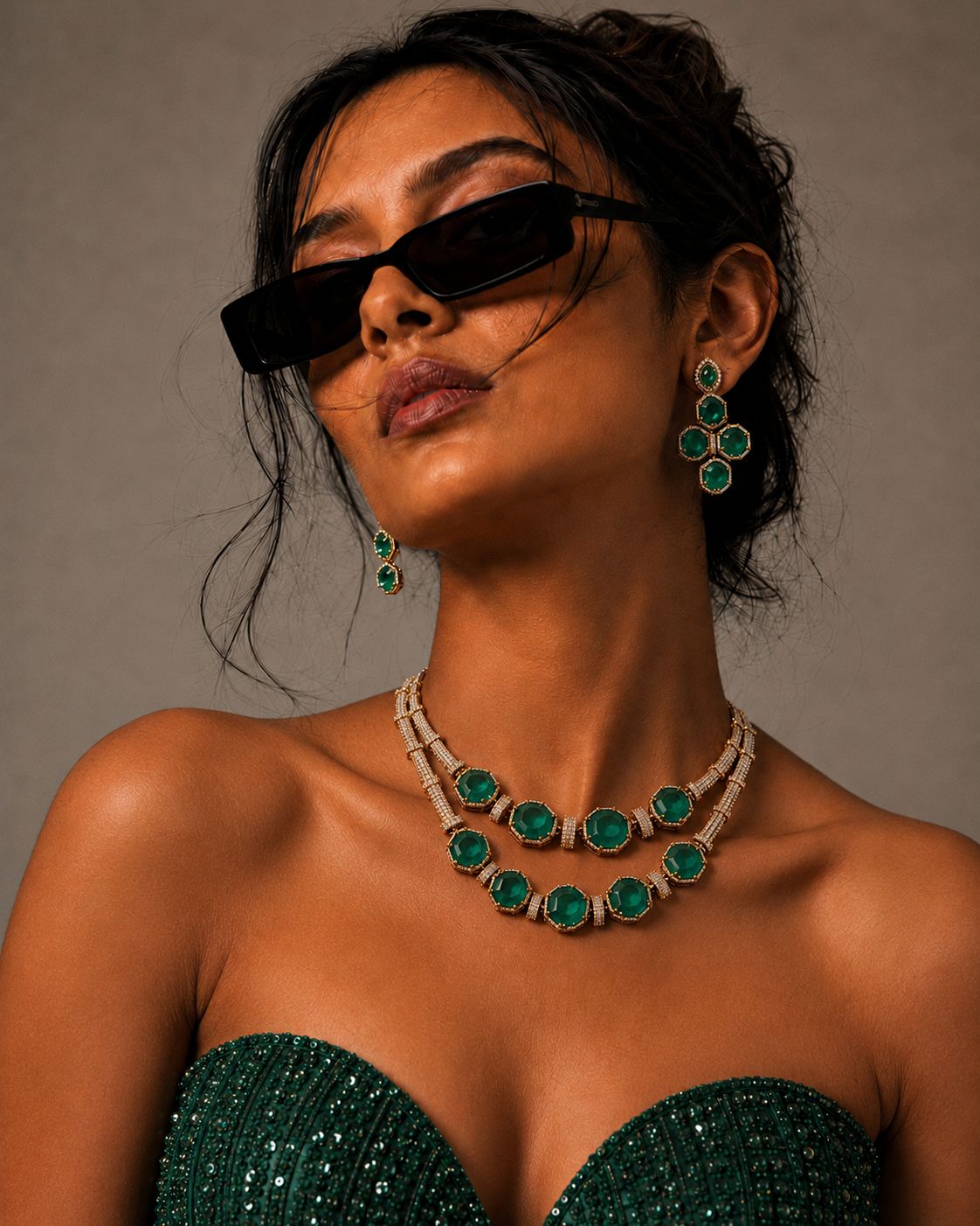 Emerald Royale Statement Necklace Set