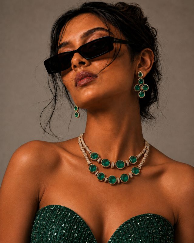 Emerald Royale Statement Necklace Set