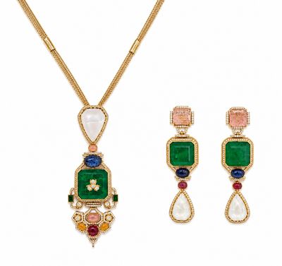 Navratan Emerald Dynasty Necklace Set