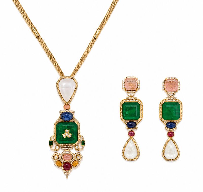 Navratan Emerald Dynasty Necklace Set