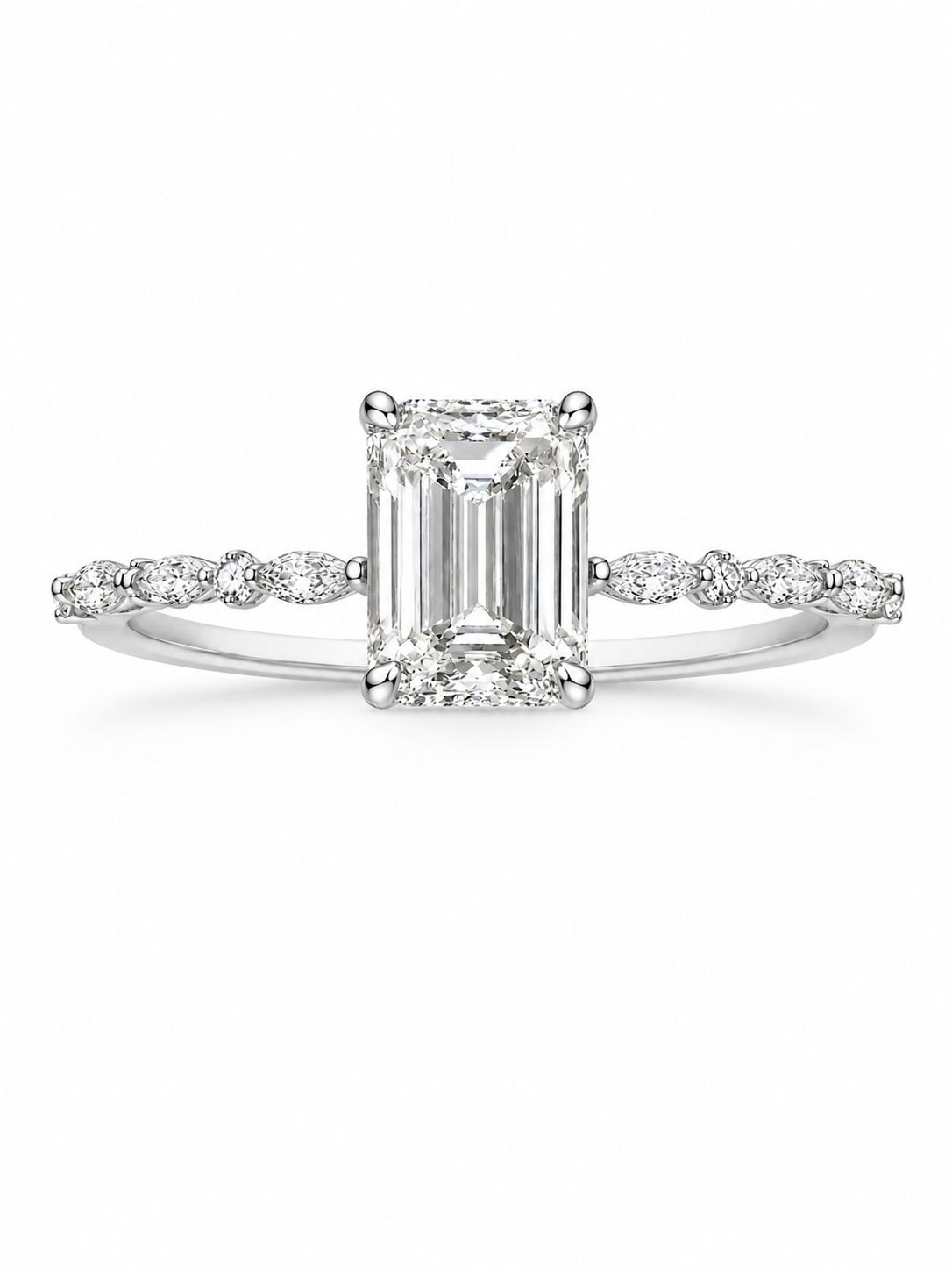 2ct Emerald Cut Lab Grown Diamond Hidden Halo Engagement Ring