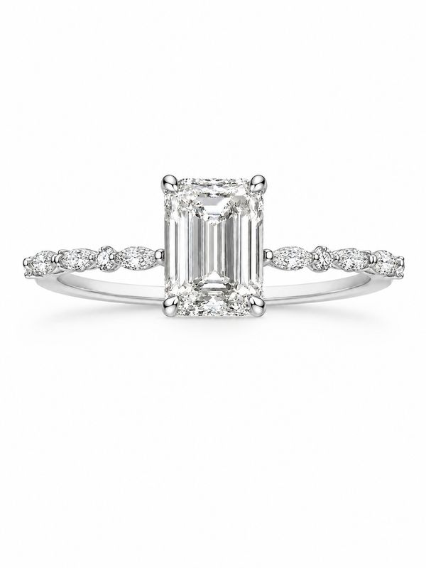 2ct Emerald Cut Lab Grown Diamond Hidden Halo Engagement Ring