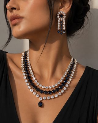 Celestia Sapphire American Diamond Necklace Set
