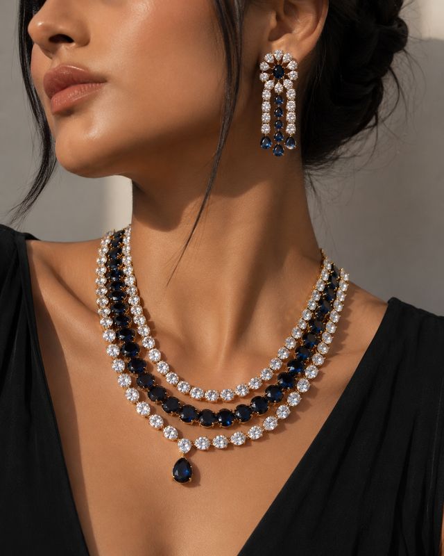 Celestia Sapphire American Diamond Necklace Set