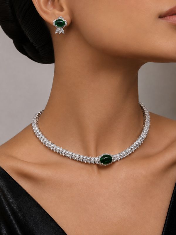 Elara Emerald American Diamond Necklace Set