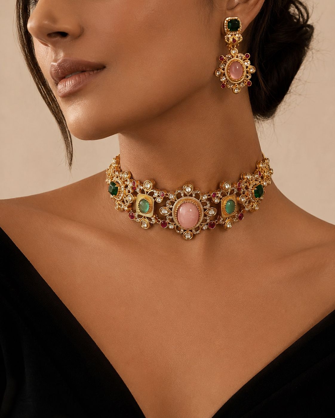 Anvika Navratan Necklace Set