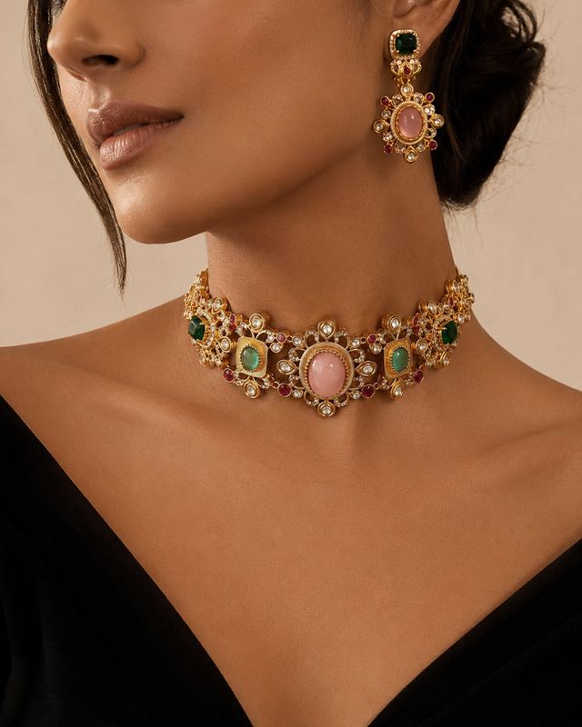 Anvika Navratan Necklace Set