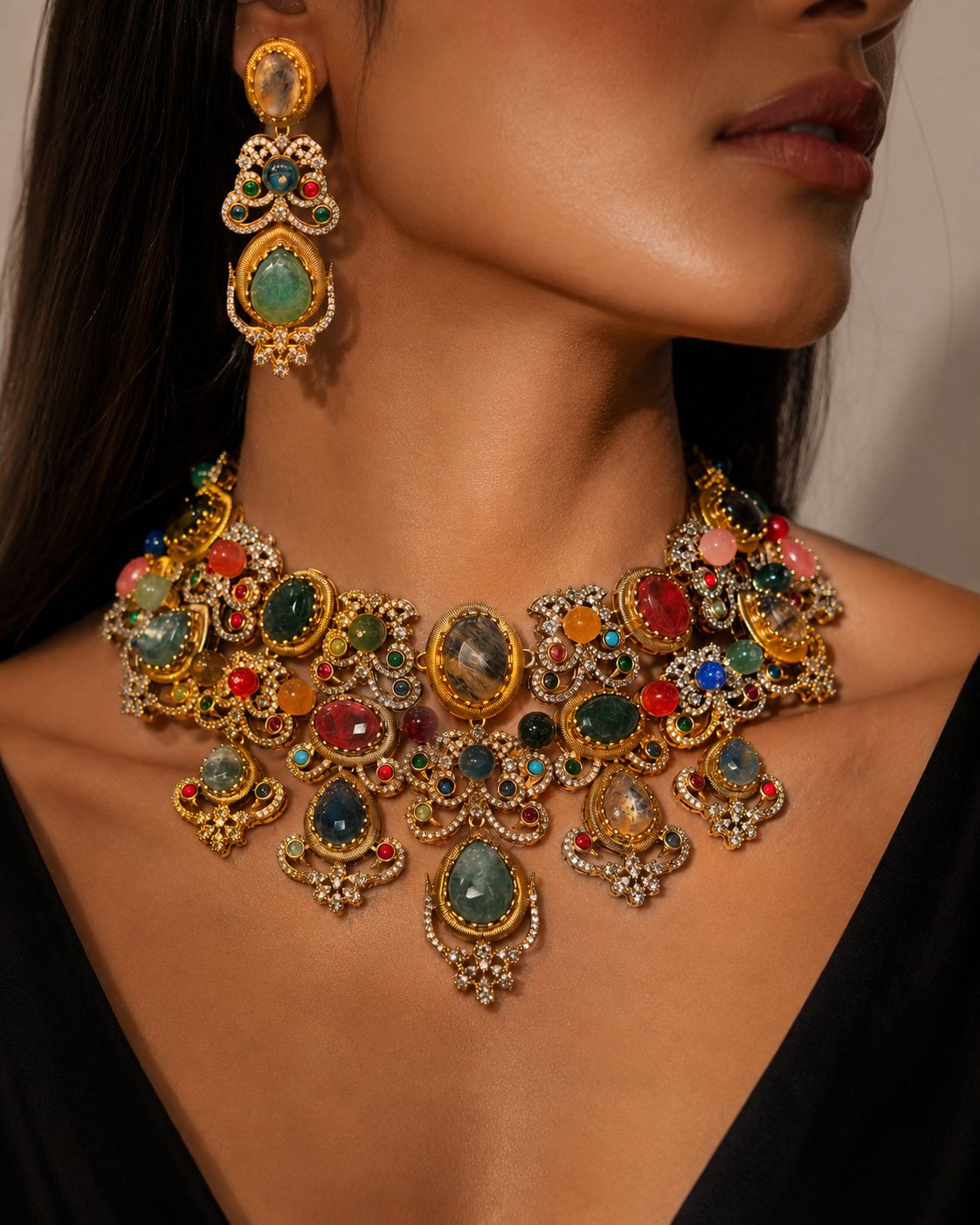 Navya Navratan Statement Necklace Set