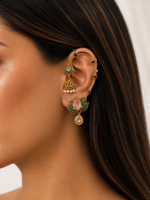 Lotus Jhumka Ear Cuffs