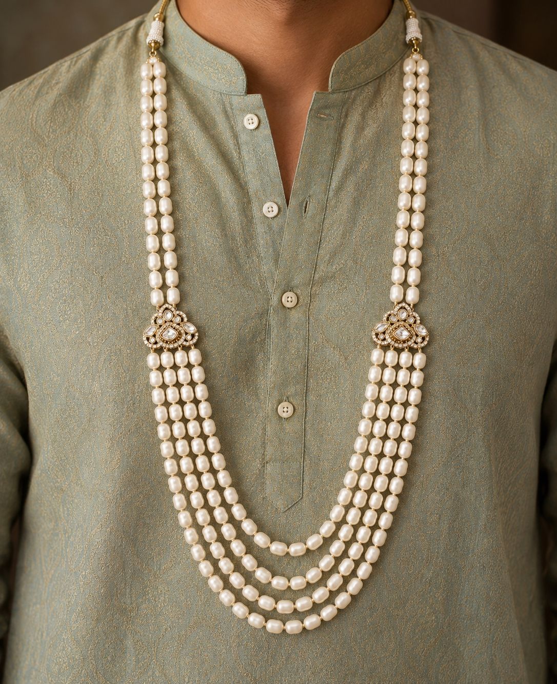 Kundan Groom Mala, Colour: Pearl