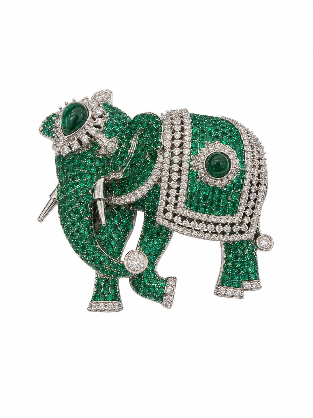 Raja Elephant Statement Brooch, Colour: Green