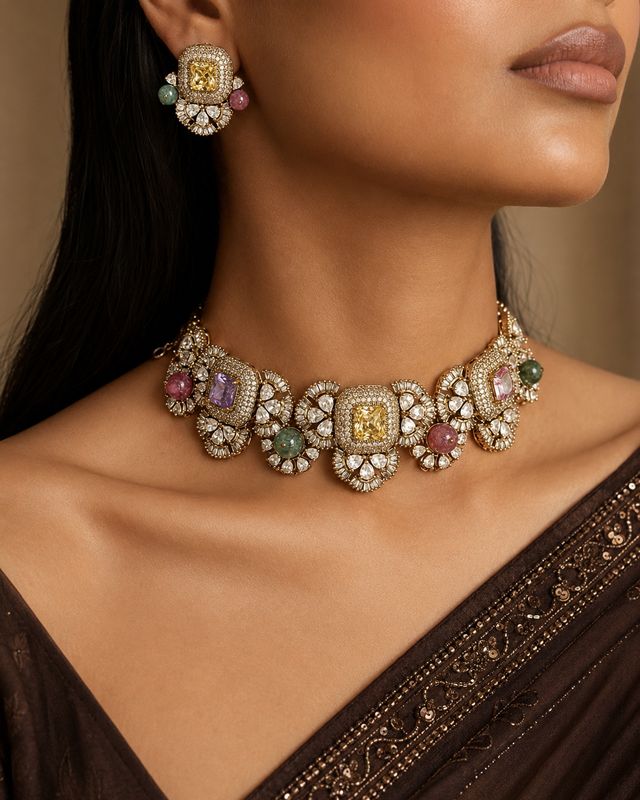 Zoya Pastel Navratan Necklace Set