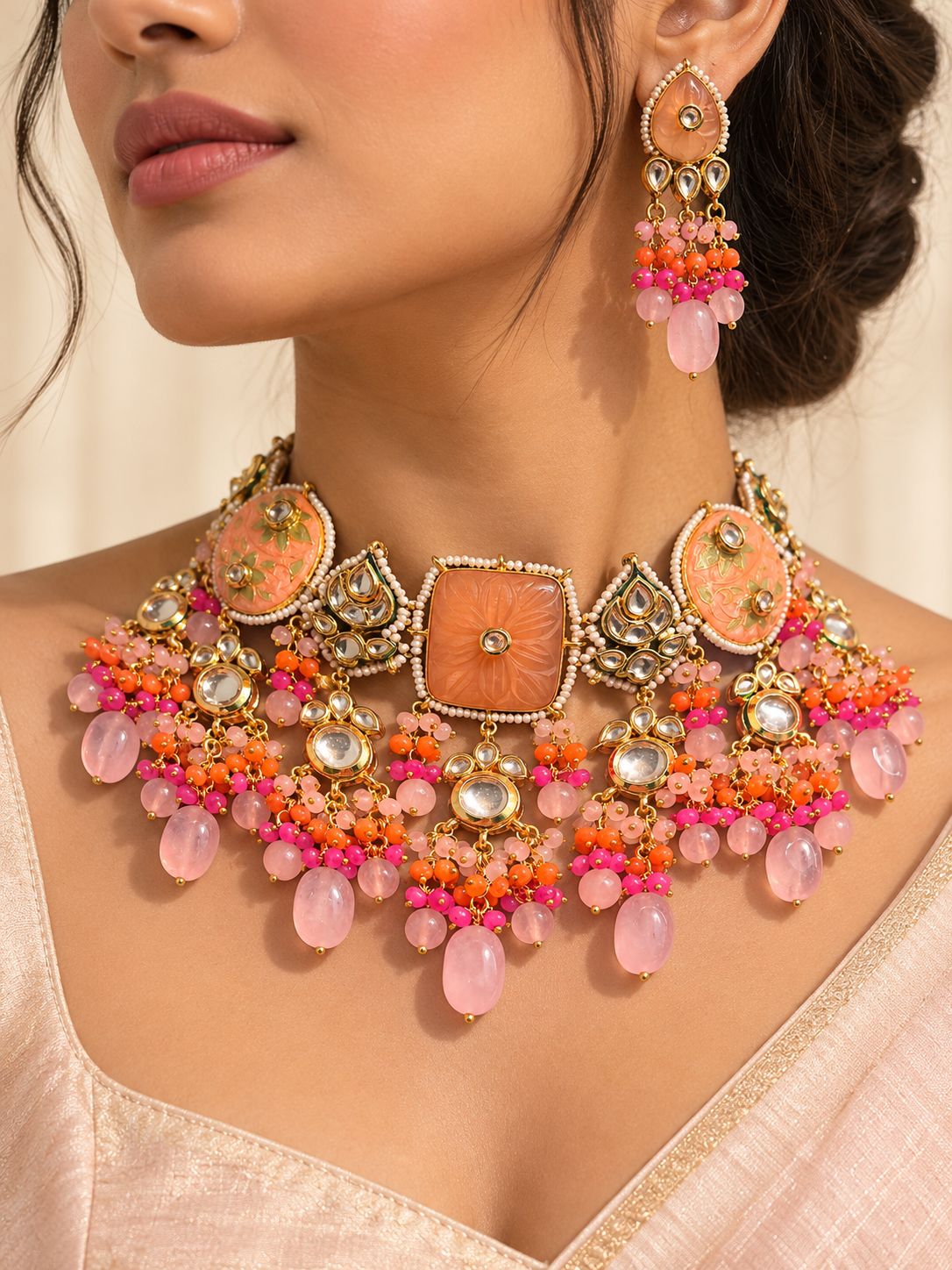 Reya Pink Kundan Necklace Set