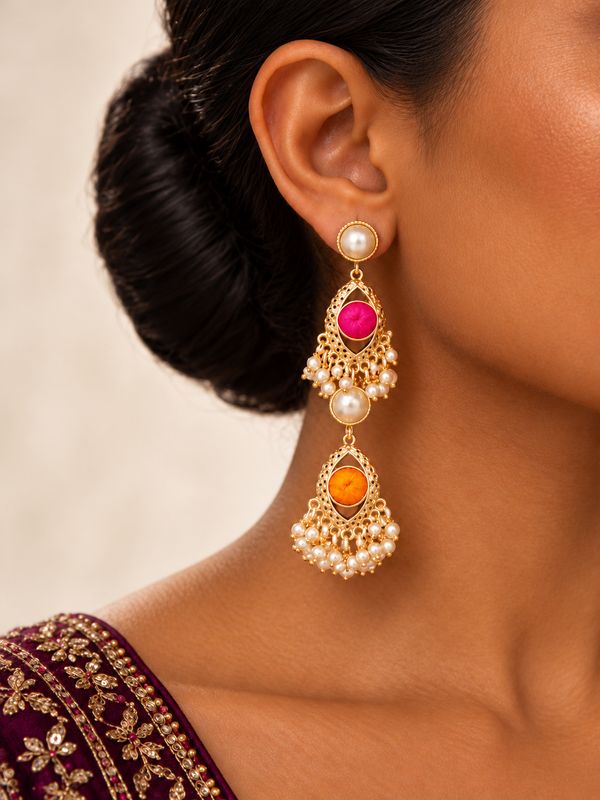 Naina Pink Silk Thread Pearl Drop Earrings
