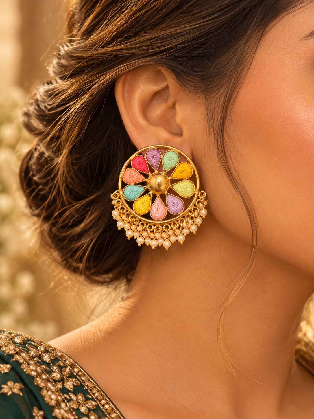 Piya Multicolour Silk Thread Flower Earrings