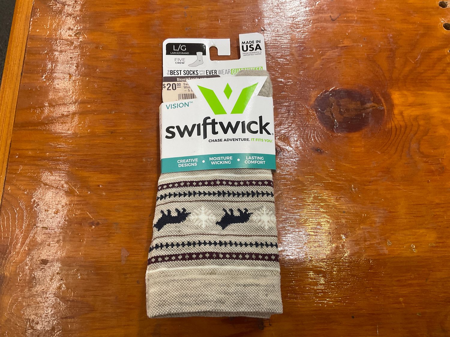 Swiftwick Vision Five Winter Collection Socks - 5 inch Winter Khaki Wolves Large