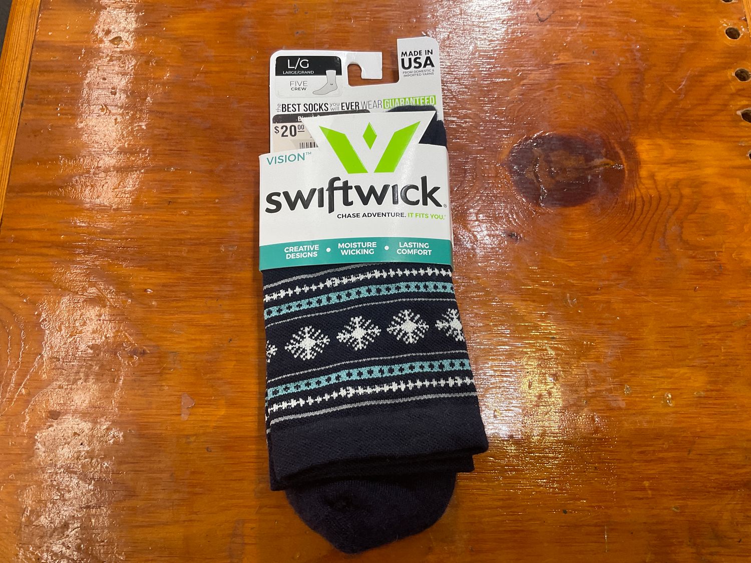 Swiftwick Vision Five Winter Collection Socks - 5 inch Winter Navy Snowflake Large