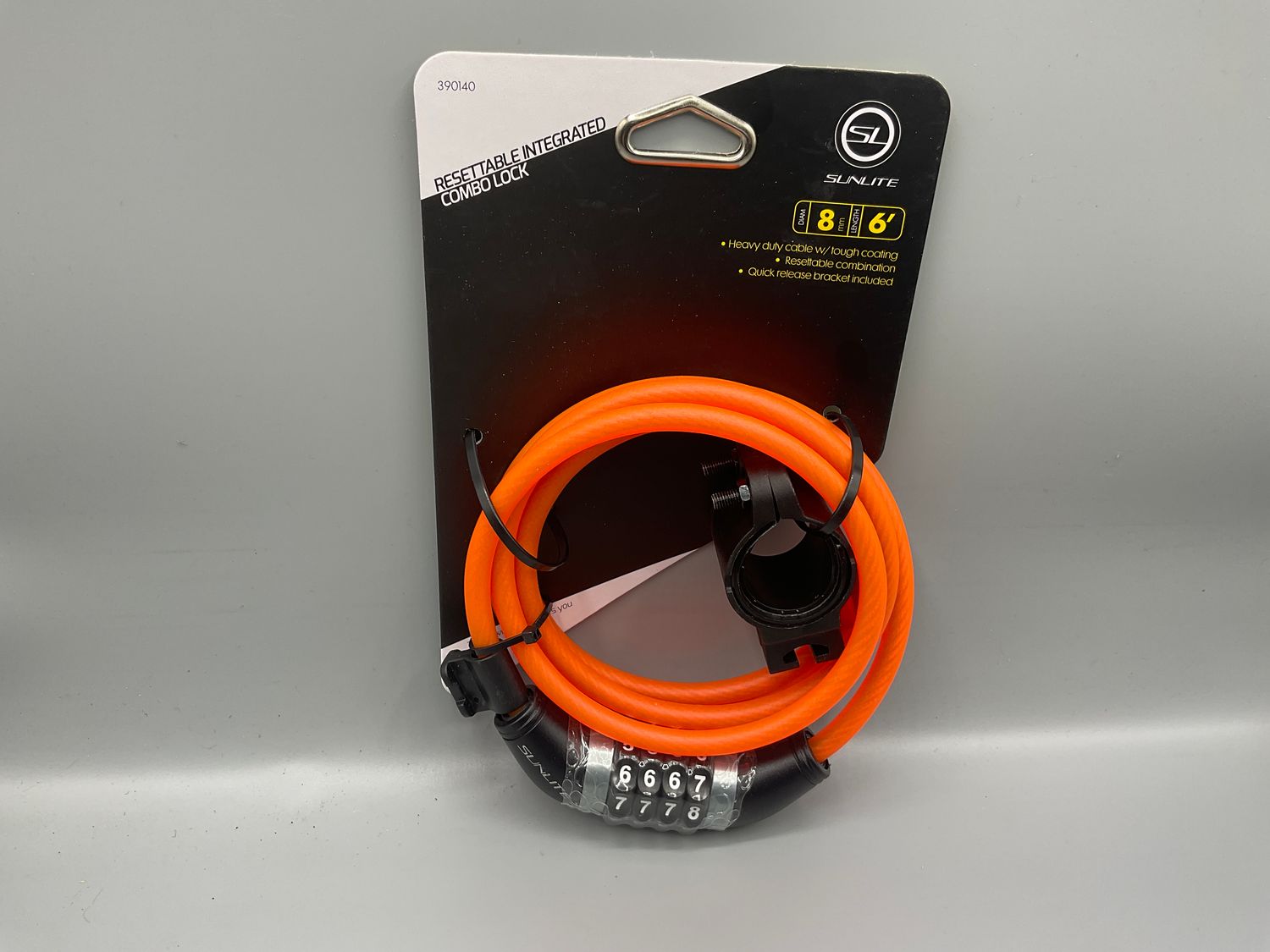 LOCK SUNLT CBL 8mmx6f COM w/BKT COIL ORange
