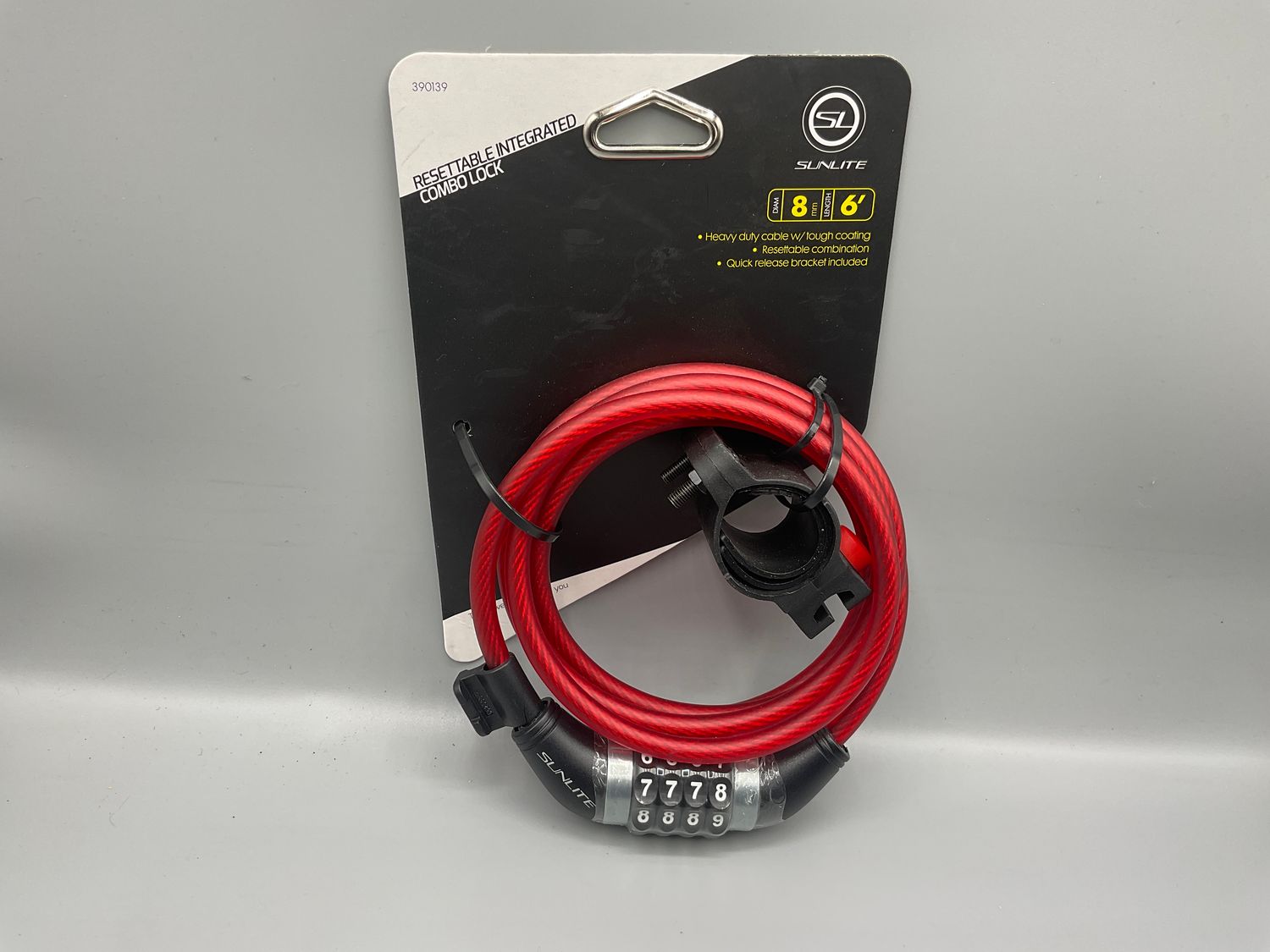 LOCK SUNLT CBL 8mmx6f COM w/BKT COIL RD