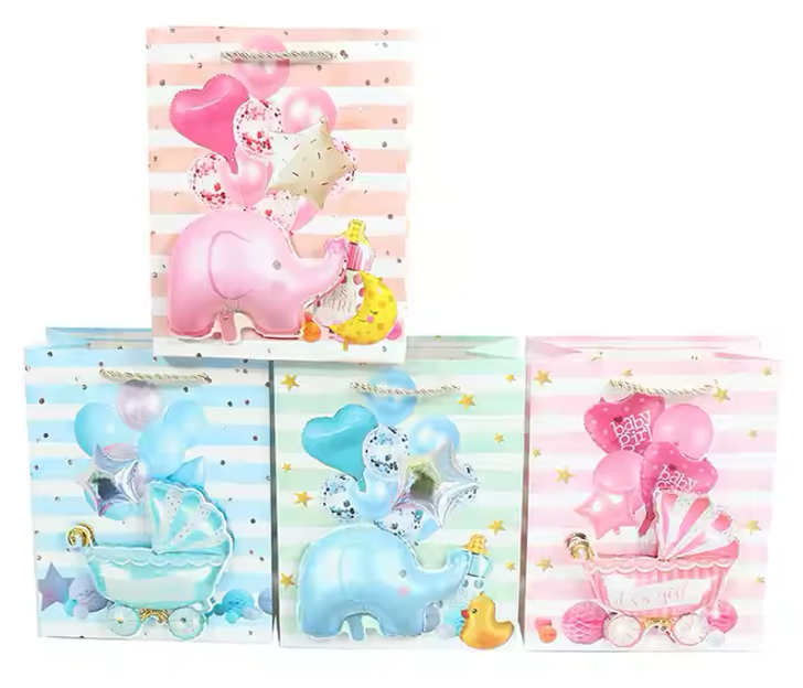 3D Gift Bag Baby Shower &quot;It&#39;s a Boy&quot; - &quot;It&#39;s a Girl&quot; Glitter Details