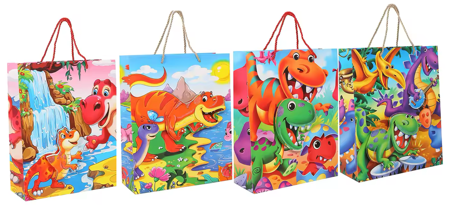 3D Dino Gift Bags any celebration, Baby Shower, Birthday, Glitter details