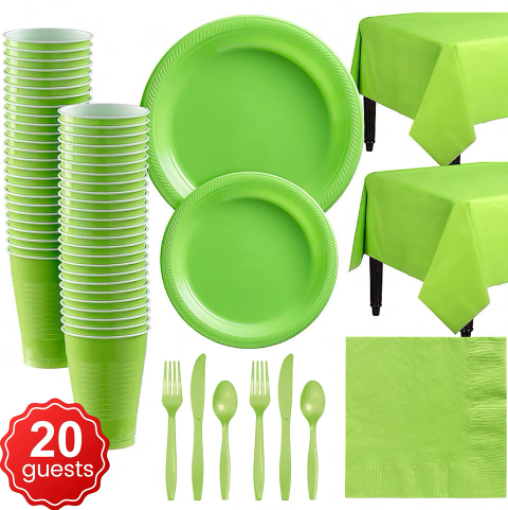 20 People Party Dinnerware Table Green