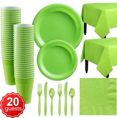 20 People Party Dinnerware Table Green