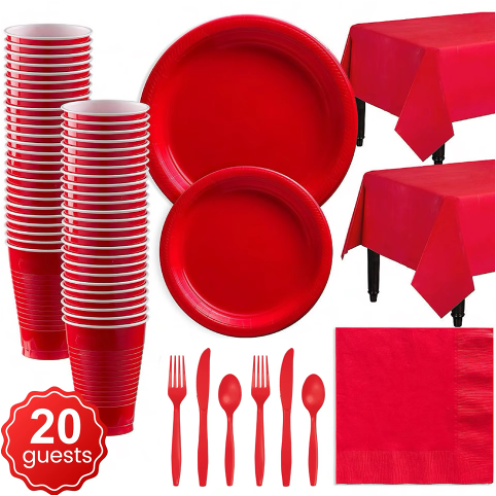 20 People Party Dinnerware Table Red
