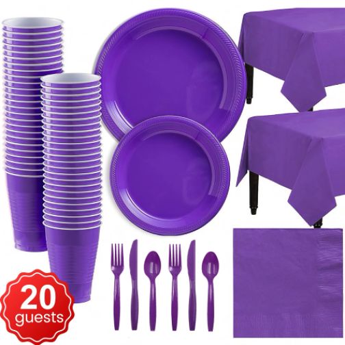 20 People Party Dinnerware Table Purple