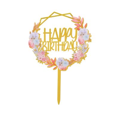 Acrylic Cake Topper Happy Birthday colorful flowers