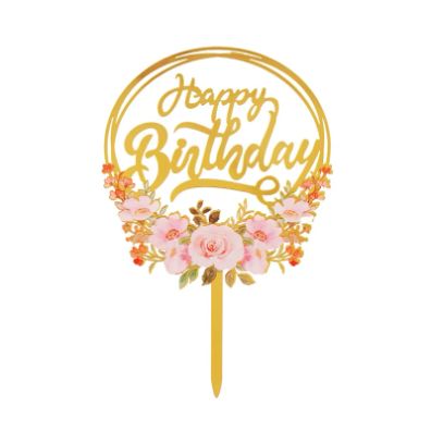 Acrylic Cake Topper Happy Birthday  Roses