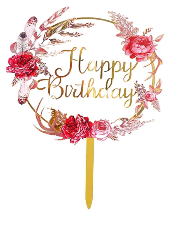 Acrylic Cake Topper Happy Birthday Red Flowers