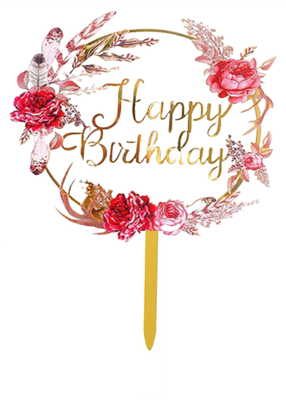 Acrylic Cake Topper Happy Birthday Red Flowers