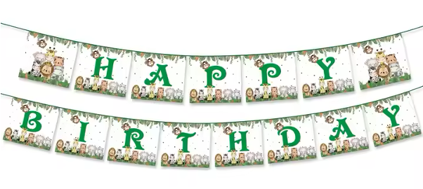 Jungle Animal Happy Birthday Banner