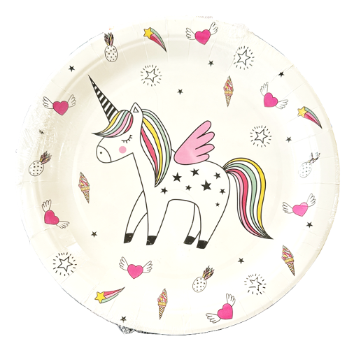 Rainbow Unicorn Paper Plates 9 in, 12 pcs