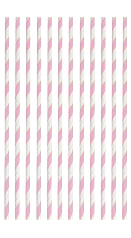 Pink Striped Paper Straws 12cts