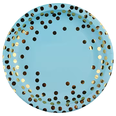 Blue Gold Dots Paper Plates 9 in, 10 cts