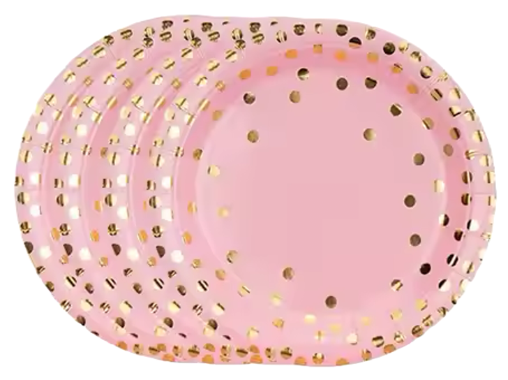 Pink Gold Dots Paper Plates 9 in, 10 cts