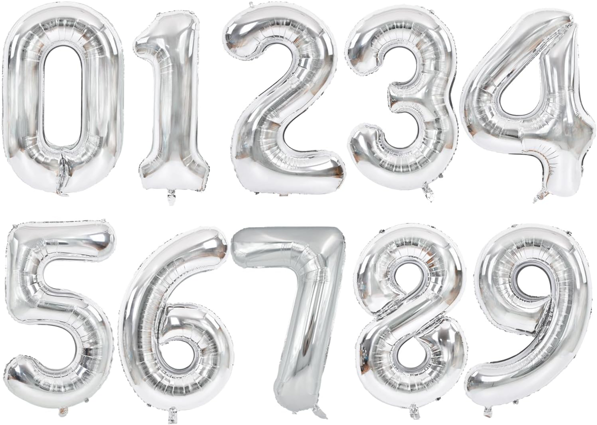 Silver Foil Number Balloon 32&quot; Helium Filled