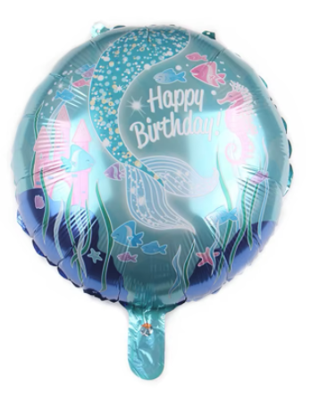 Mermaid Happy Birthday Foil Balloon Helium Filled, 18&quot;