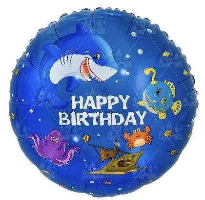 Shark Happy Birthday Foil Balloon Helium Filled, 18&quot;