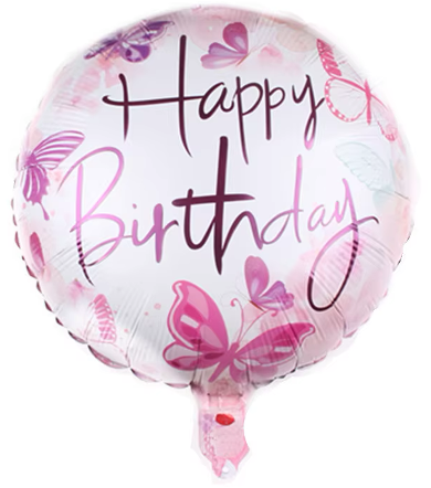 Pink Butterfly Happy Birthday Foil Balloon Helium Filled, 18&quot;
