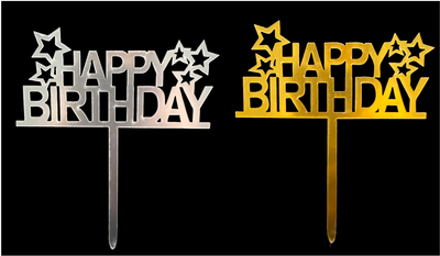 Acrylic Cake Topper Happy Birthday- Stars