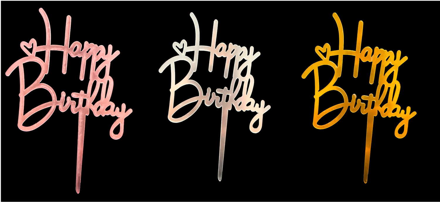 Acrylic Cake Topper Happy Birthday Heart