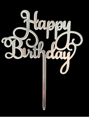 Silver, Acrylic Cake Topper Happy Birthday
