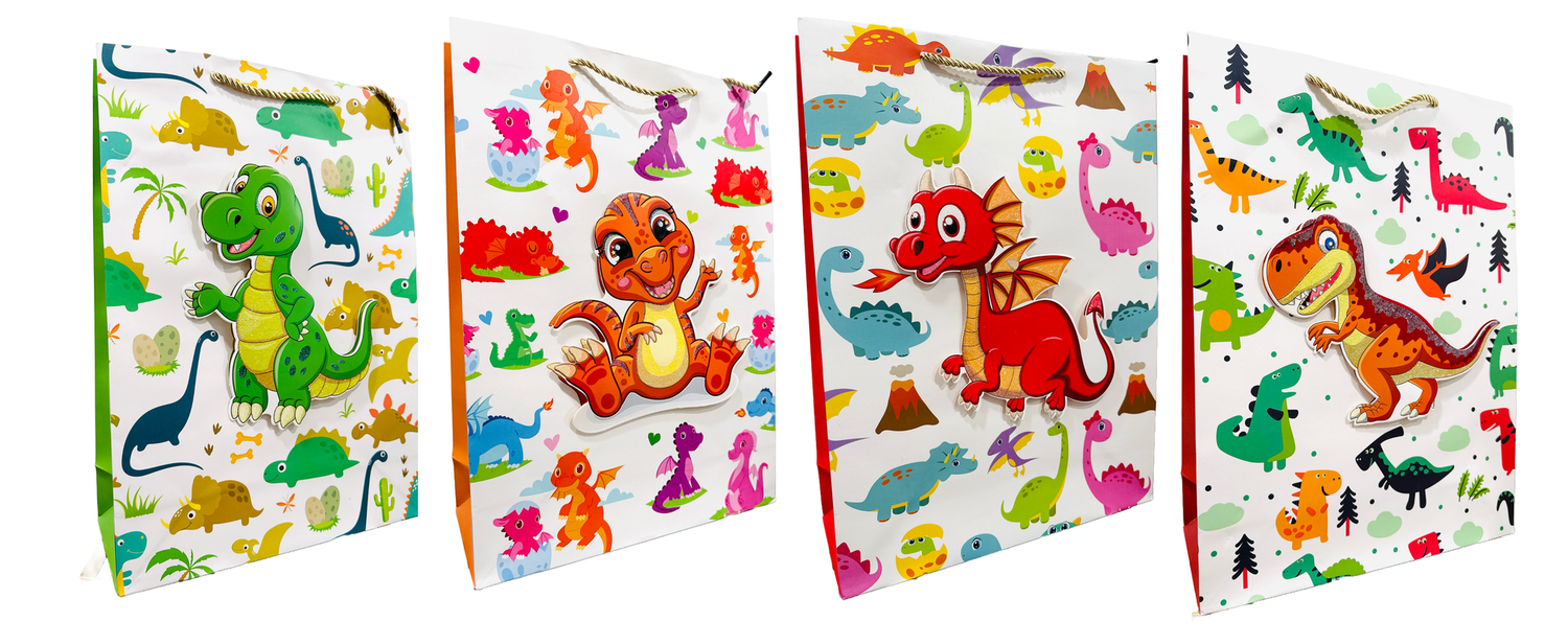 3D Dino Gift Bag any celebration, Baby Shower, Birthday, Glitter details