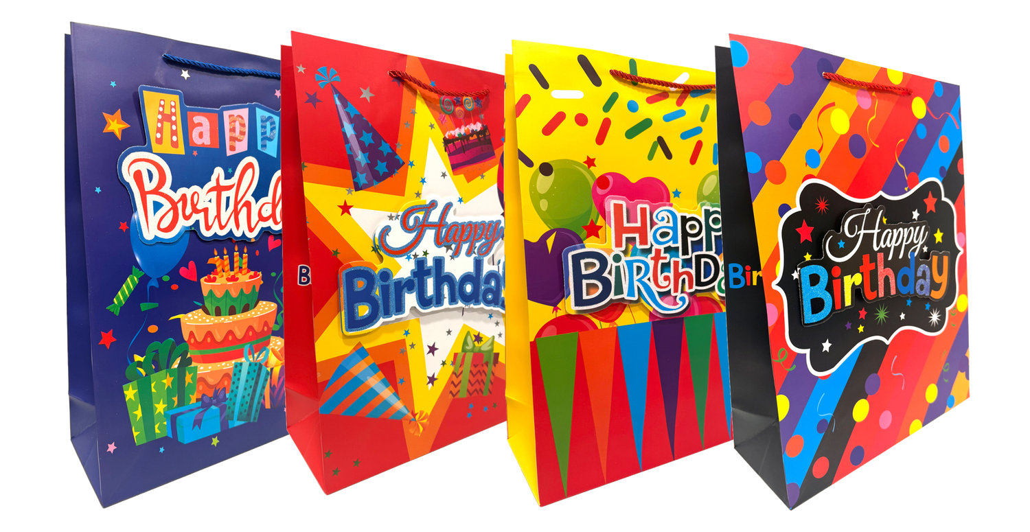 3D Happy Birthday Glitter Gift Bags