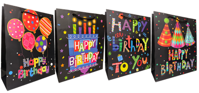 3D Gift BagS Happy Birthday , Glitter details