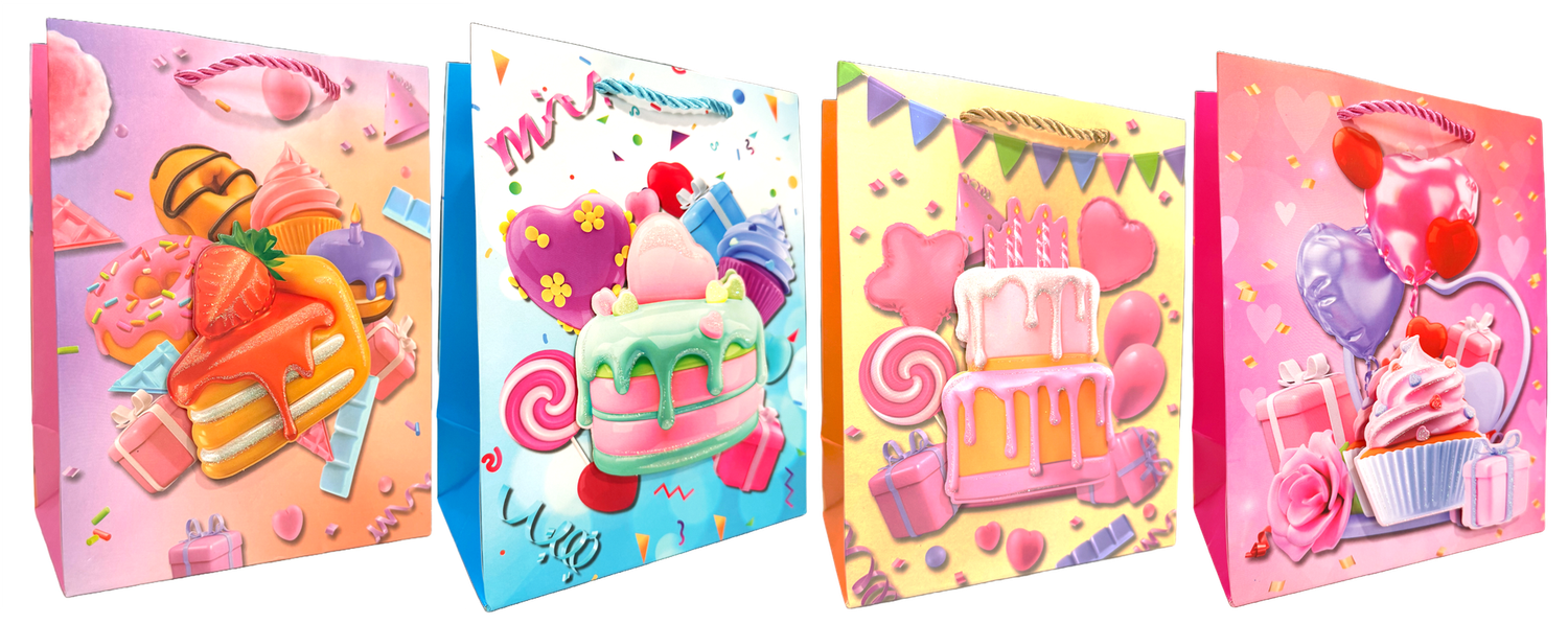 3D Original Design Gift Bags Happy Birthday, Glitter Details